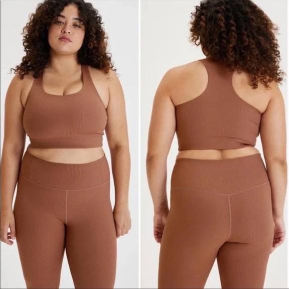 girlfriend collective Other - Girlfriend Collective Rye Tan Brown Ribbed Paloma Racerback High Neck Sports Bra